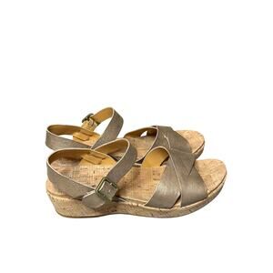 Kork-Ease Myrna 2.0 Wedge Sandals Women 10M Gold Leather Cork Platform Comfort